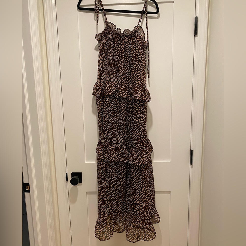 Who What Wear Brown and Cream Printed Maxi Dress